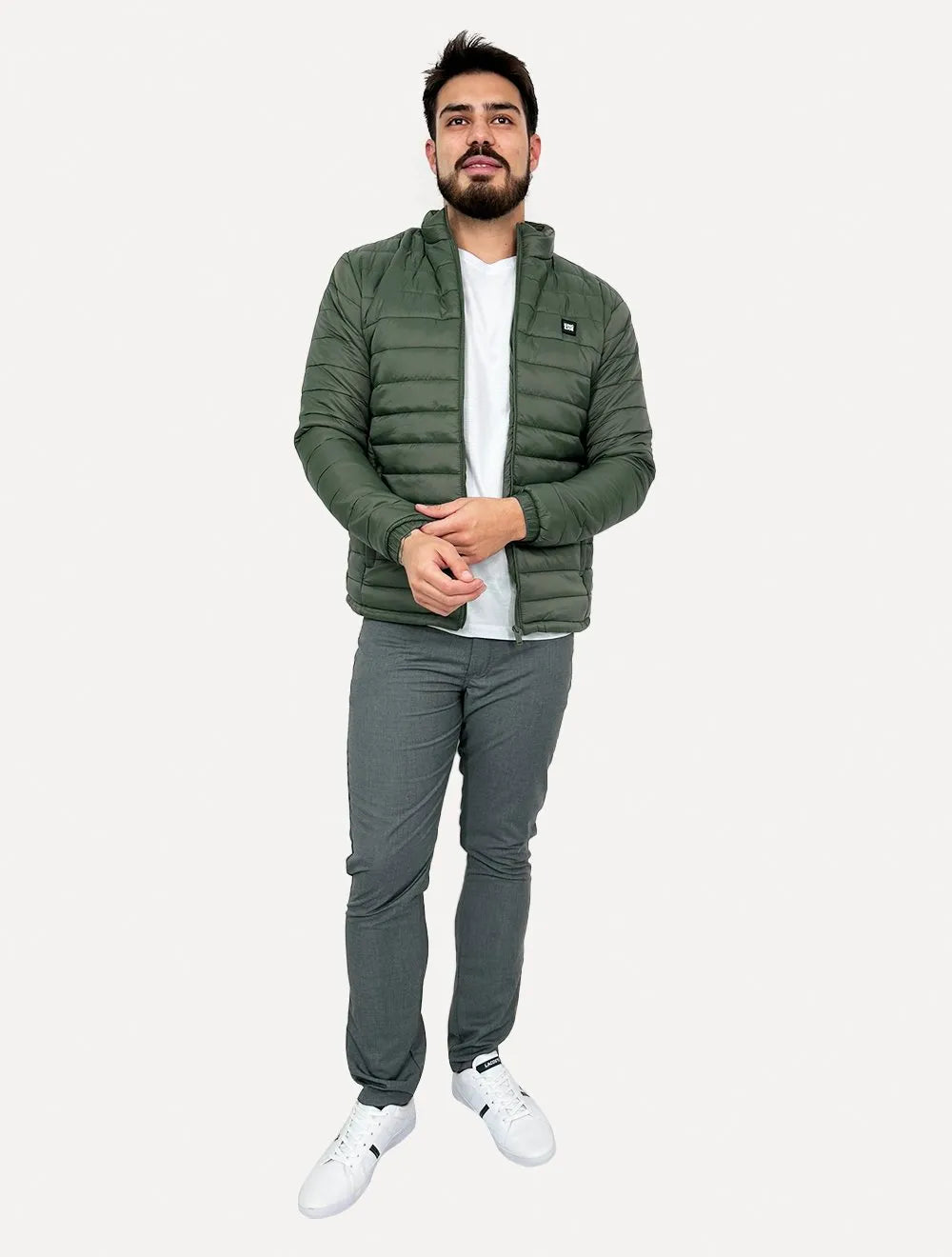 Jaqueta King & Joe Masculina Nylon Puffer Gola Verde Militar