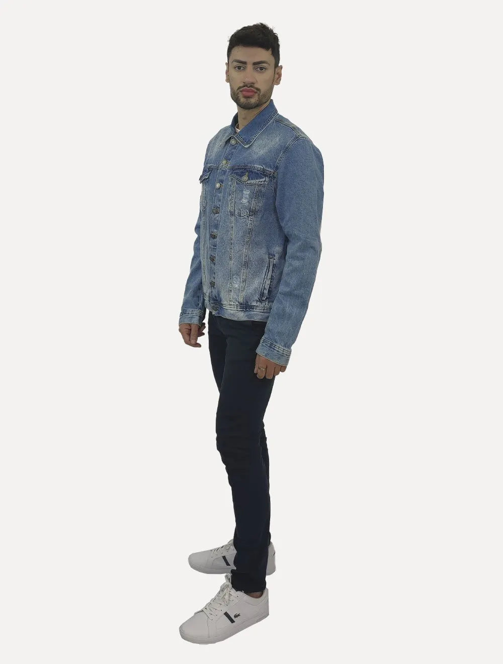 Jaqueta Nautica Masculina Jeans Destroyed Azul Médio