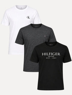 Kit Camisetas Calvin Klein/Aramis/Tommy Hilfiger | Branca/Grafite Mescla/Preta