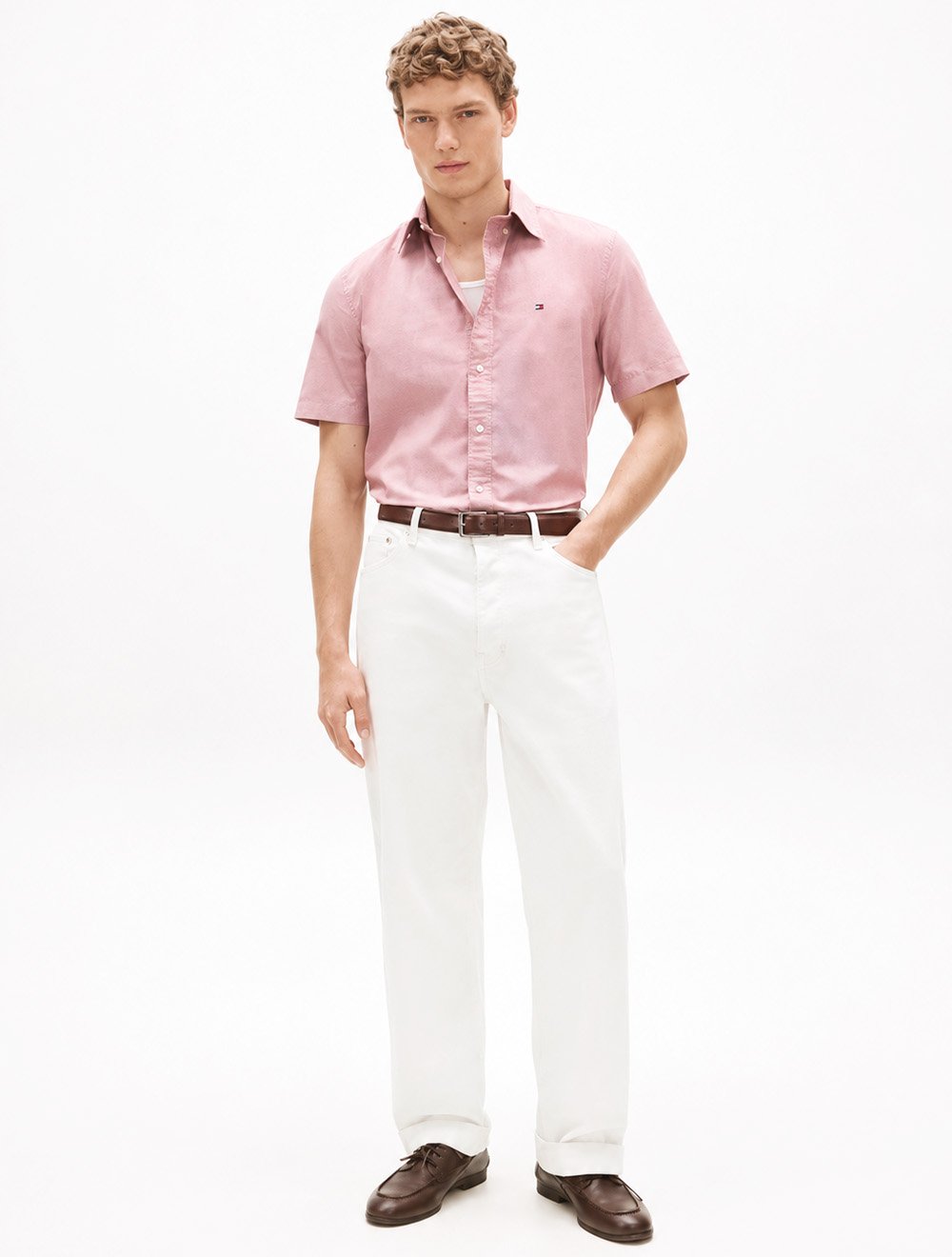 Camisa Tommy Hilfiger Masculina Manga Curta Regular Houndstooth Mini Xadrez Rosa