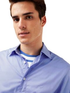 Camisa Ellus Masculina Tricoline LY Slim Italian Azul