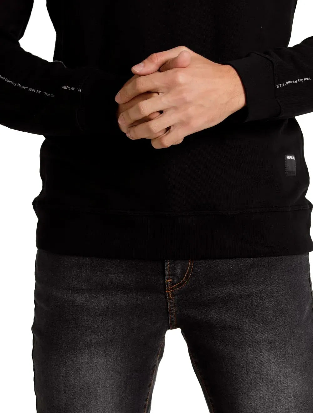 Moletom Replay Masculino Crewneck In Line Preto