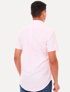 Camisa Ralph Lauren Masculina Manga Curta Custom Fit Oxford Rosa