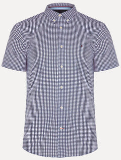 Camisa Tommy Hilfiger Masculina Manga Curta Xadrez Gingham Branca/Marinho