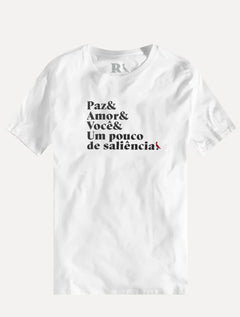Camiseta Reserva Masculina Paz Amor e Saliência Branca