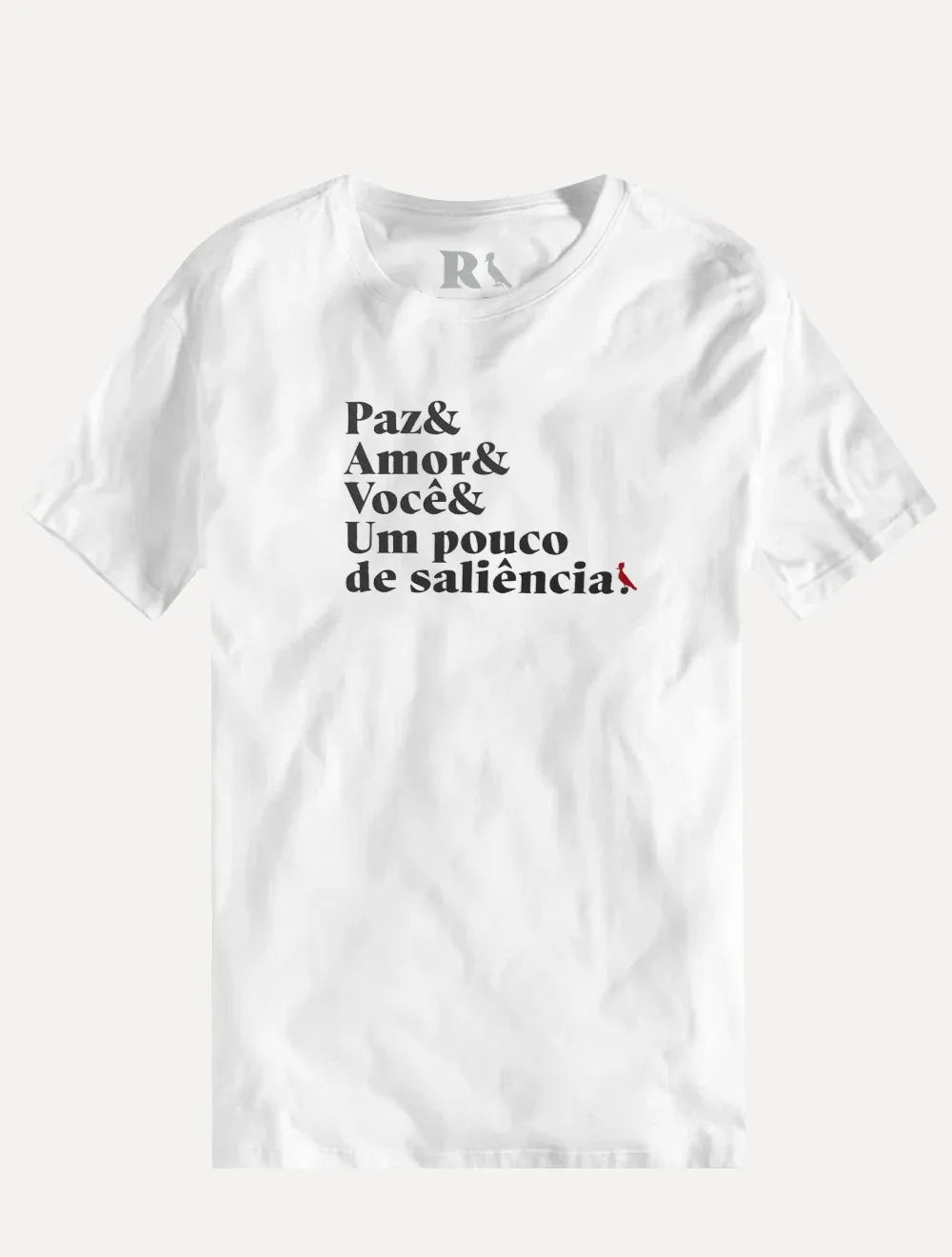 Camiseta Reserva Masculina Paz Amor e Saliência Branca