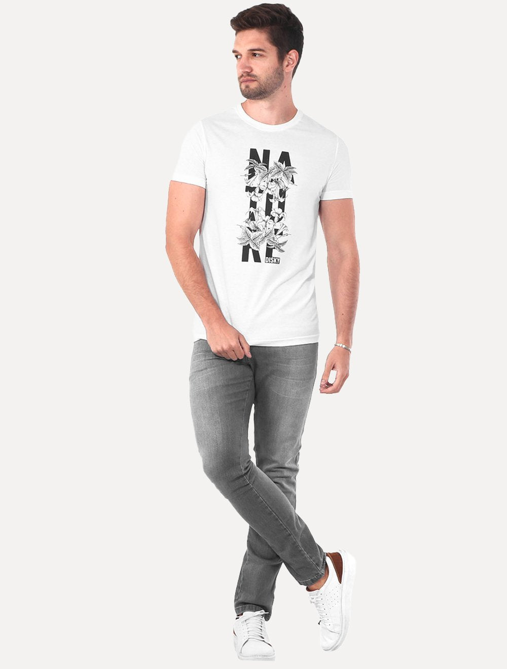 Camiseta Disky Masculina Nature Flowers Branca