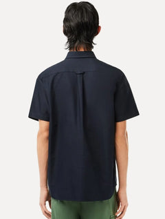 Camisa Lacoste Masculina Manga Curta Regular Oxford Pocket Azul Marinho