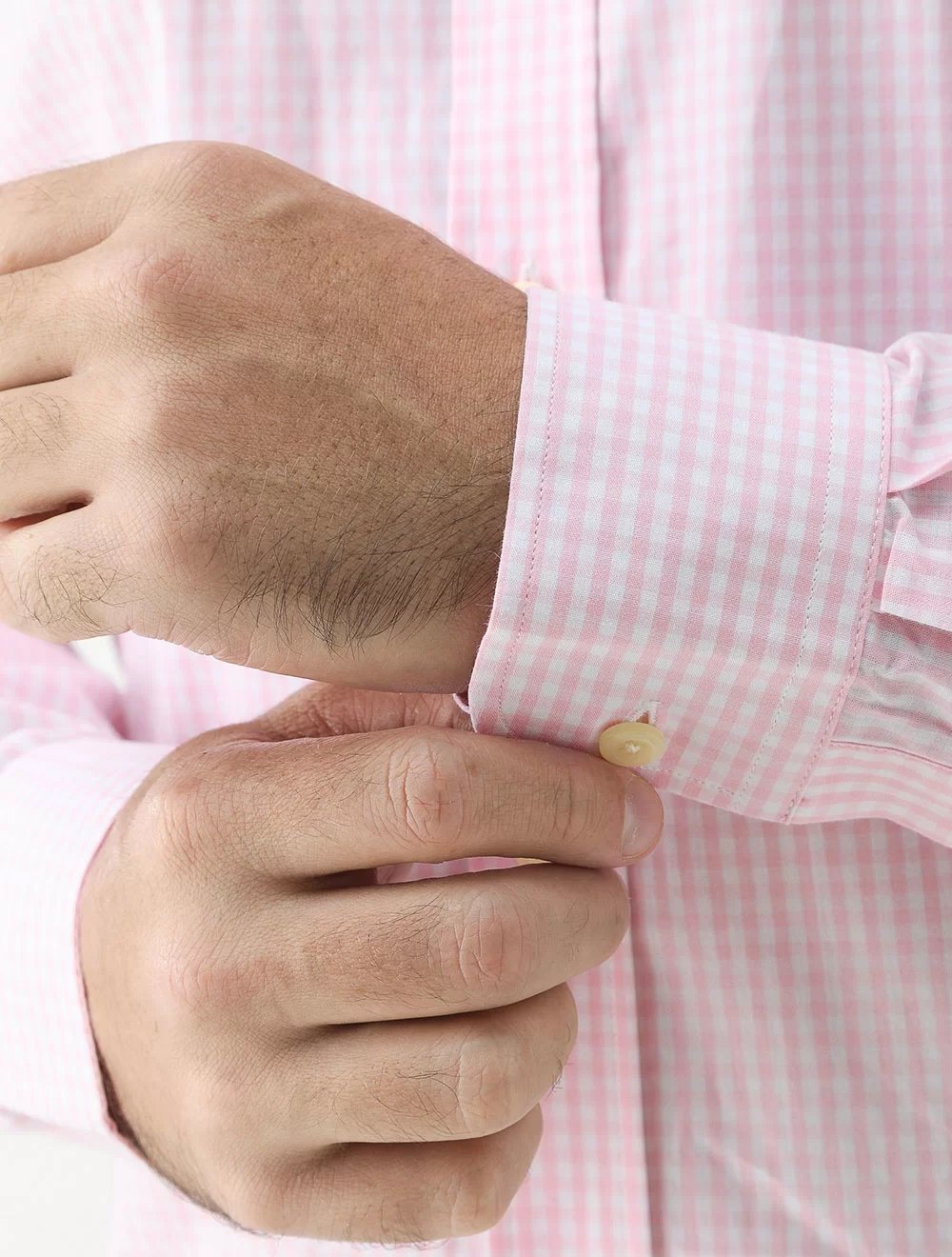 Camisa Tommy Hilfiger Masculina Xadrez Gingham Branca/Rosa Claro