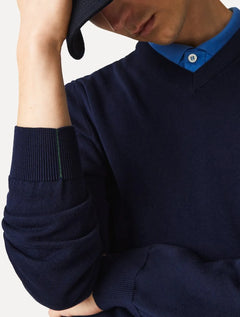 Suéter Lacoste Masculino Classic Fit Gola V Logo Azul Marinho