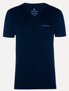 Camiseta Von der Volke Masculina Origineel V-Neck Basis Logo Azul Marinho