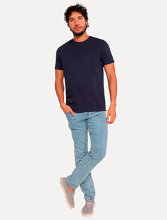 Camiseta Ellus Masculina Cotton Fine Classic Logo Azul Marinho