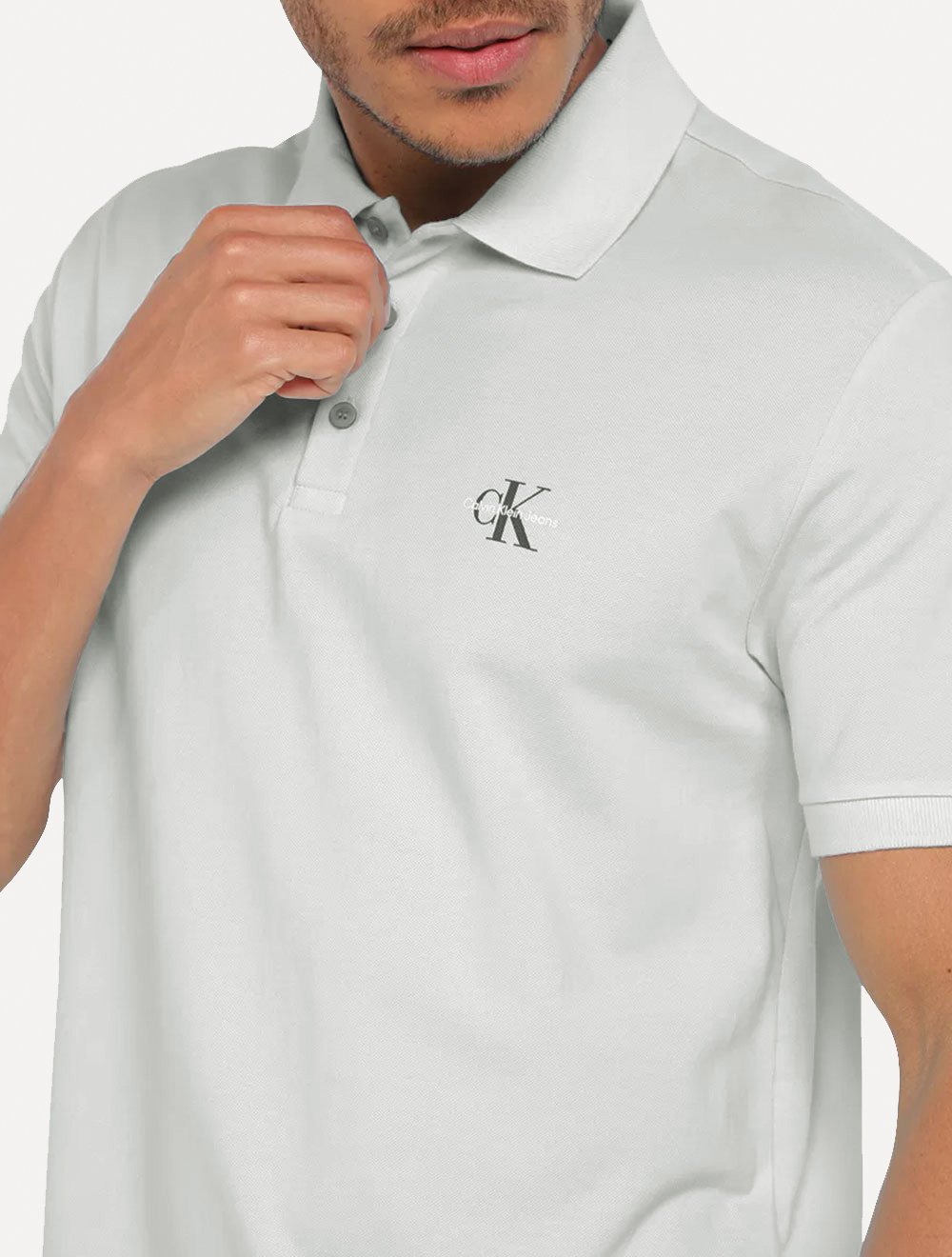 Polo Calvin Klein Jeans Masculina Piquet Regular Dark Re Issue Cinza