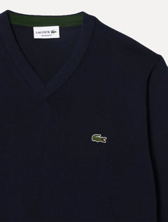 Suéter Lacoste Masculino Regular Fit Gola V Logo Azul Marinho