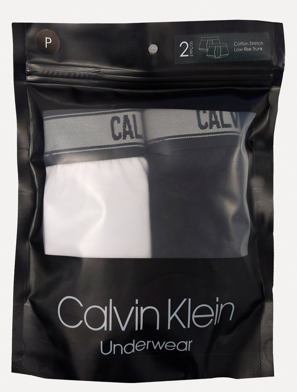 Cueca Calvin Klein Low Rise C11.09 BR00 Grey Branca e Preta Pack 2UN