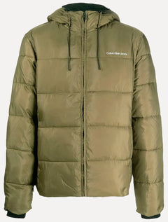 Jaqueta Calvin Klein Jeans Masculina Hoodie Matelassê Sust Logo Verde Oliva