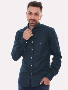 Camisa Ralph Lauren Masculina Custom Fit Light Logo Azul Marinho