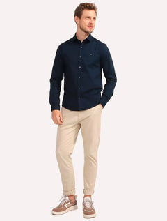 Camisa Calvin Klein Masculina Slim Fit CKJ Logo Azul Marinho