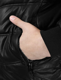 Jaqueta Victory Eagle Masculina PU Leather Bomber Zip Preta