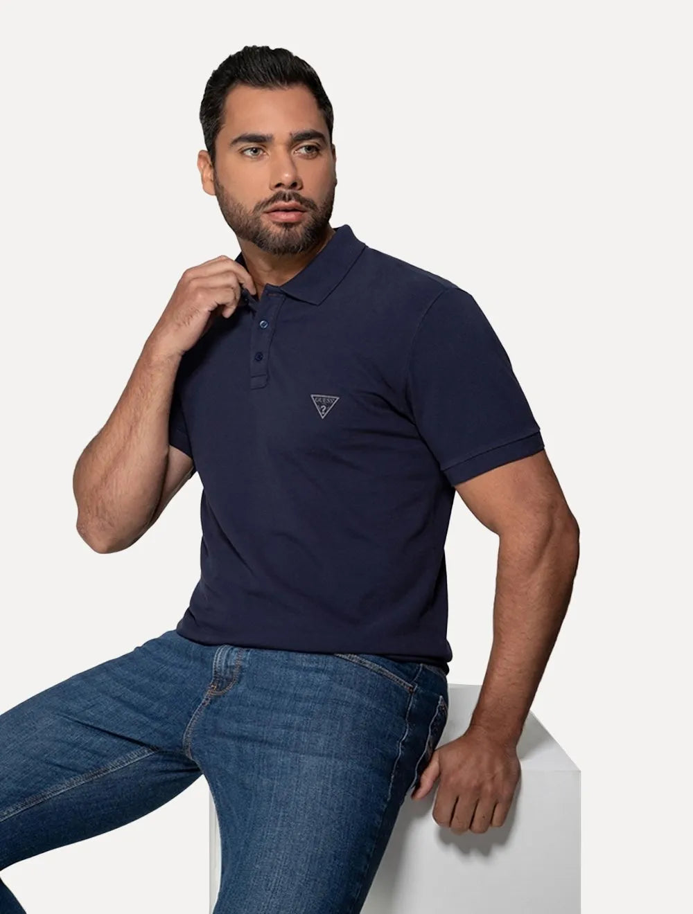 Polo Guess Masculina Piquet Azul Marinho