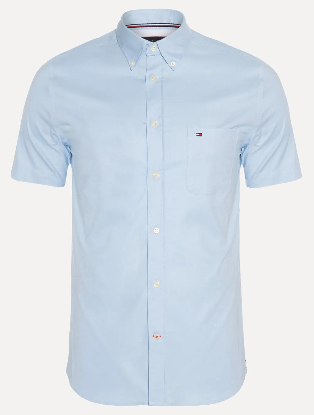 Camisa Tommy Hilfiger Masculina Manga Curta Light Oxford Azul Claro