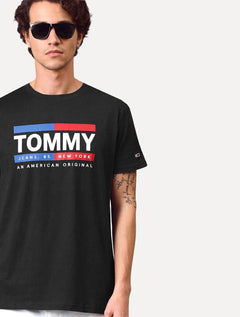 Camiseta Tommy Jeans Masculina American Original Stripes Preta