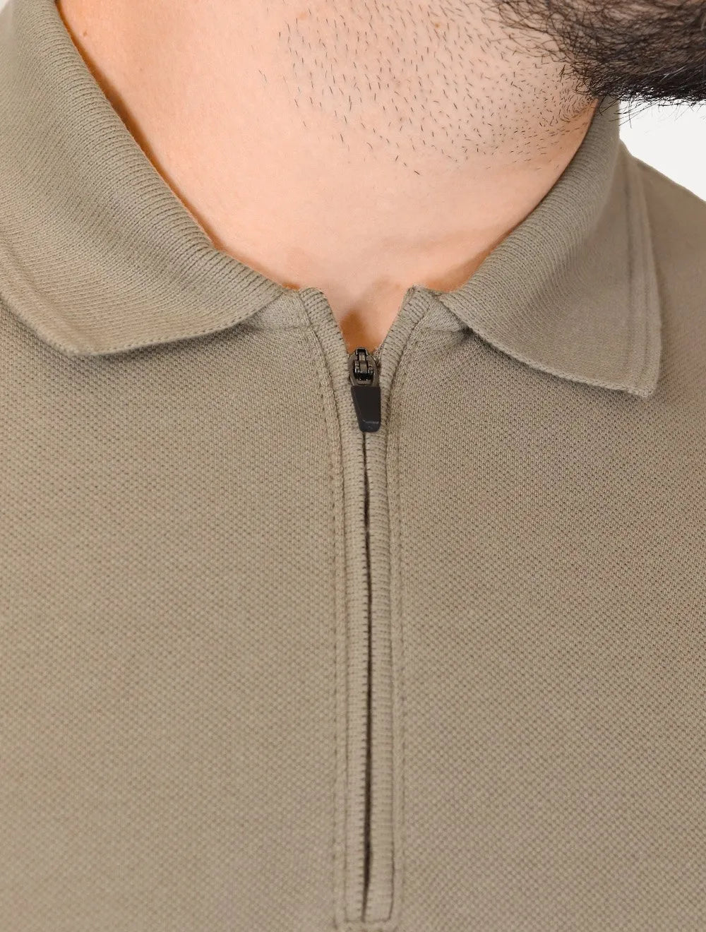 Polo Calvin Klein Masculina Piquet Slim Half Zip Cáqui Médio