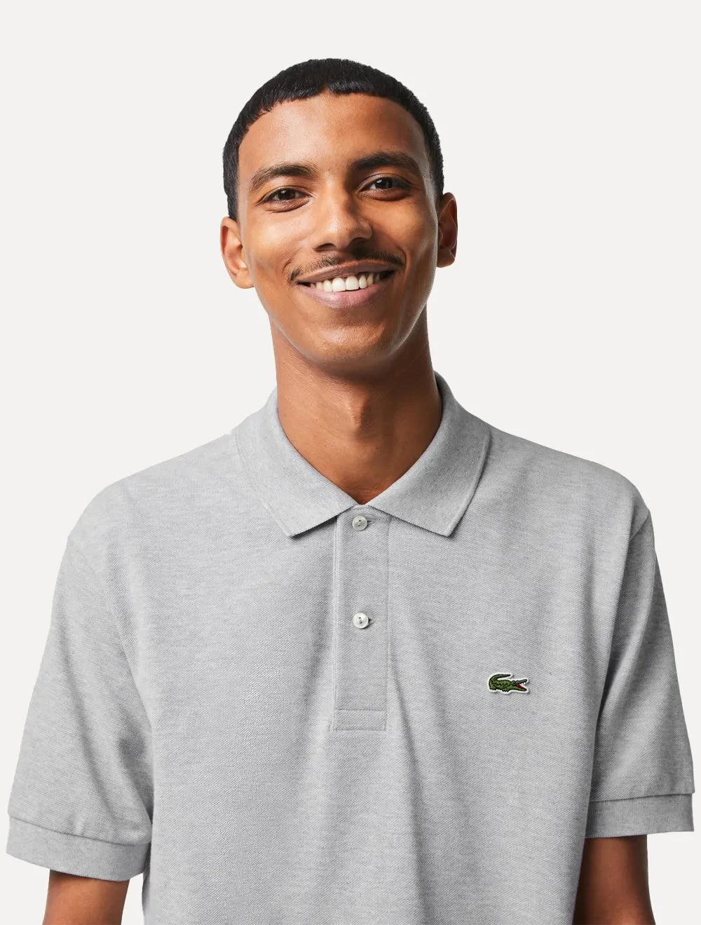 Polo Lacoste Masculina Classic Fit Mescla Cinza Mescla Claro