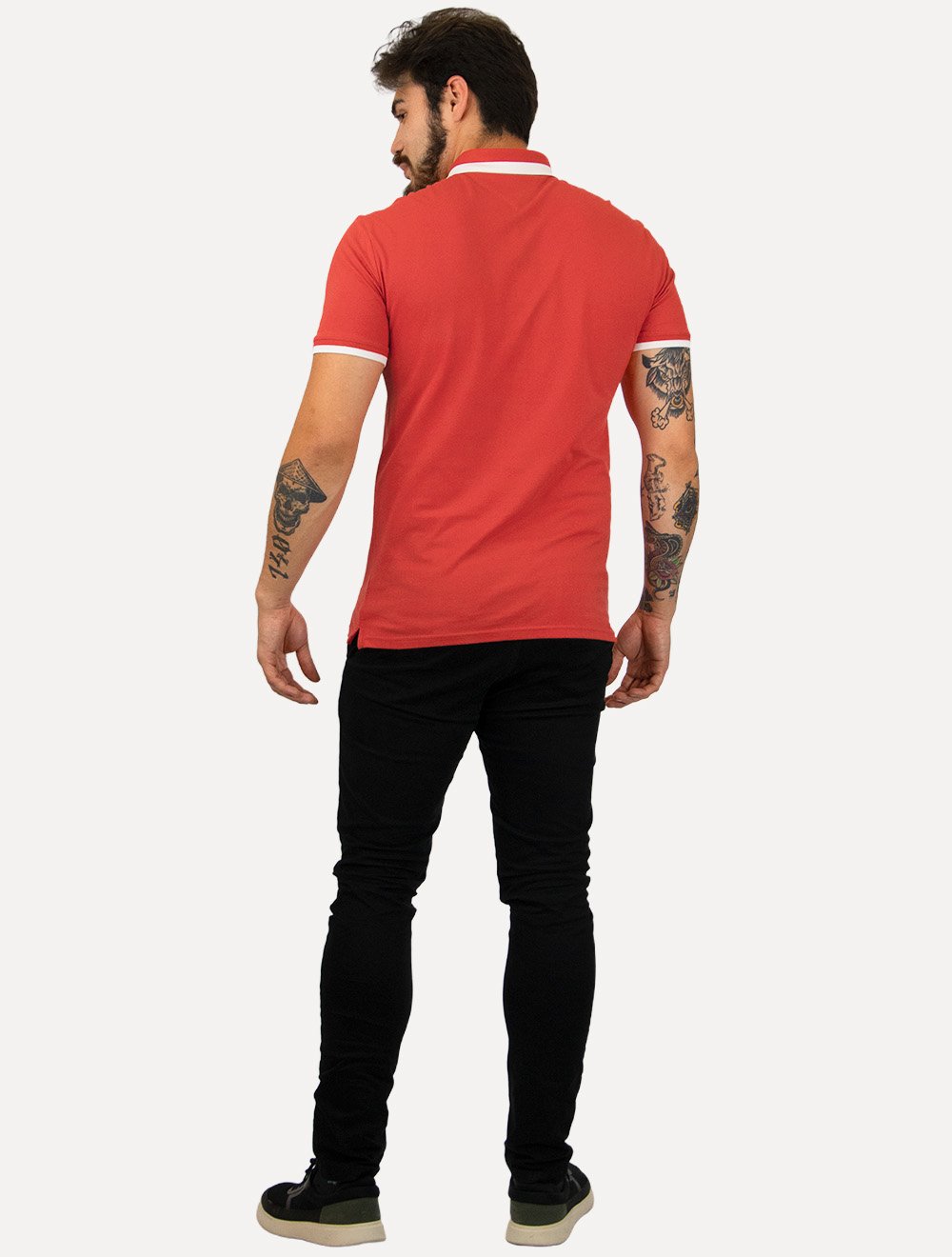 Polo Tommy Jeans Masculina Piquet Regular Placket Friso Vermelha