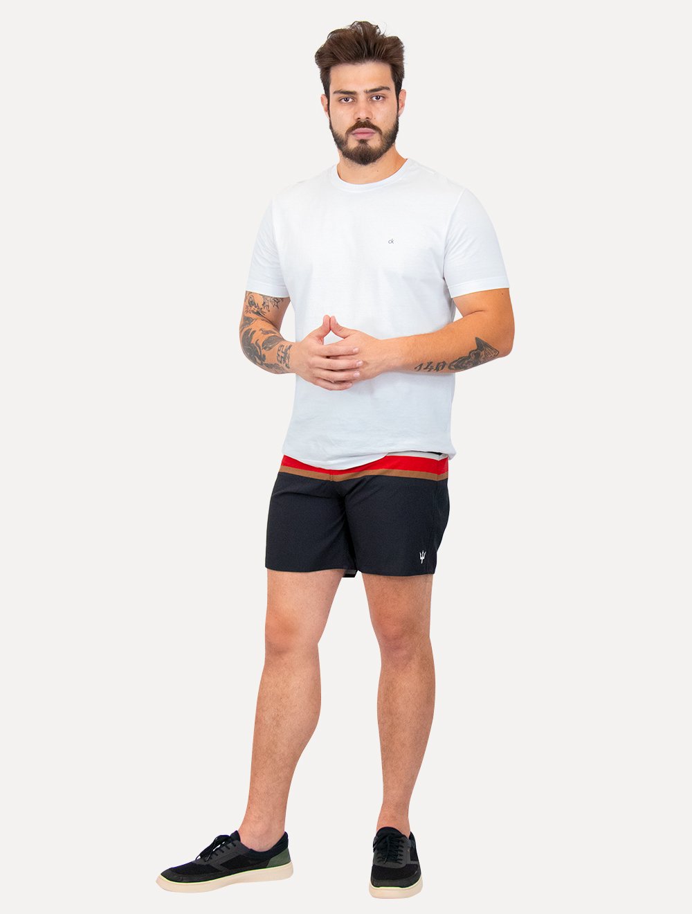 Bermuda Osklen Masculina D'Água Surf Tex Stripes Cáqui/Preta