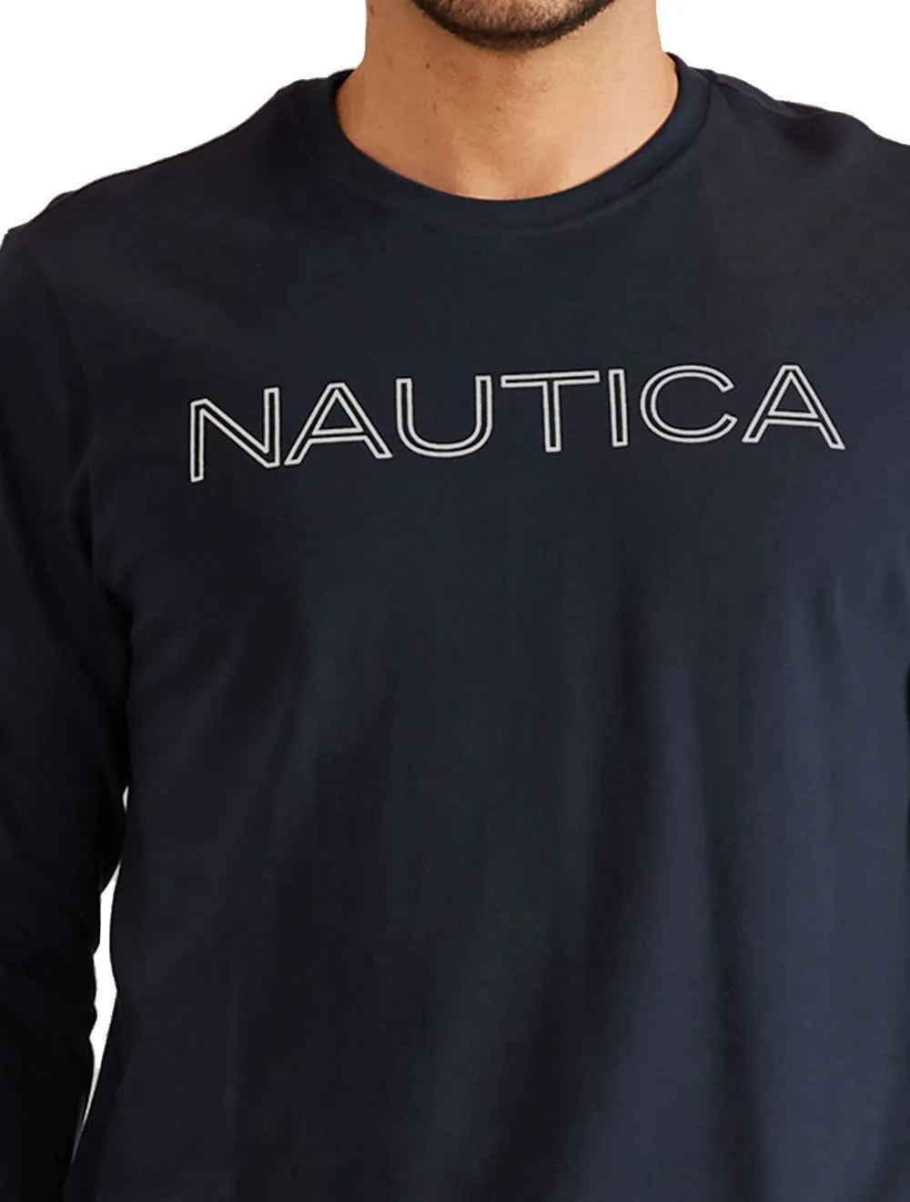 Blusa Nautica Manga Longa Outline Logo Azul Marinho
