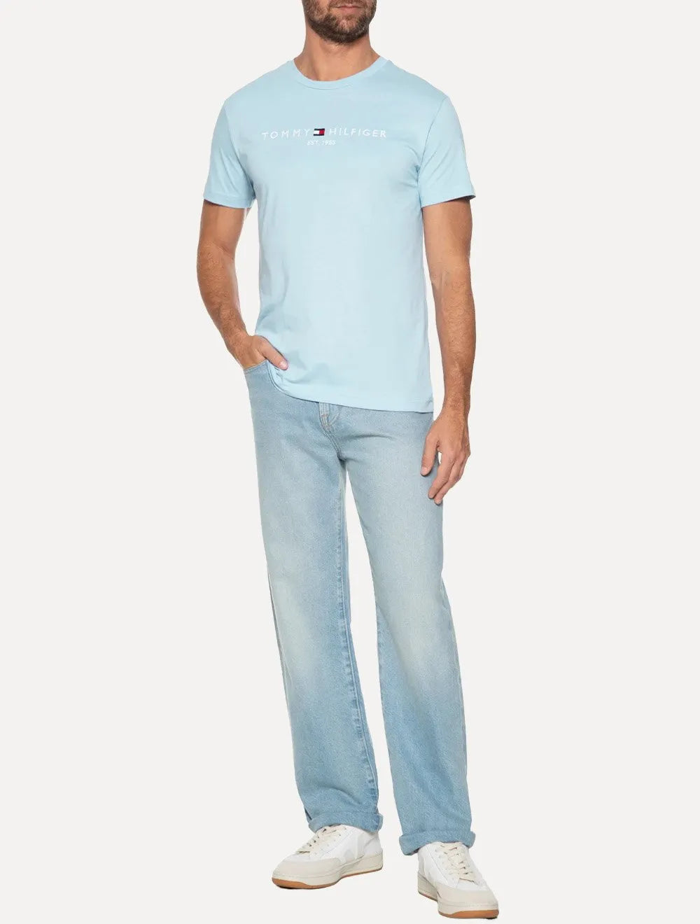 Camiseta Tommy Hilfiger Masculina Core Logo Tee Azul Claro