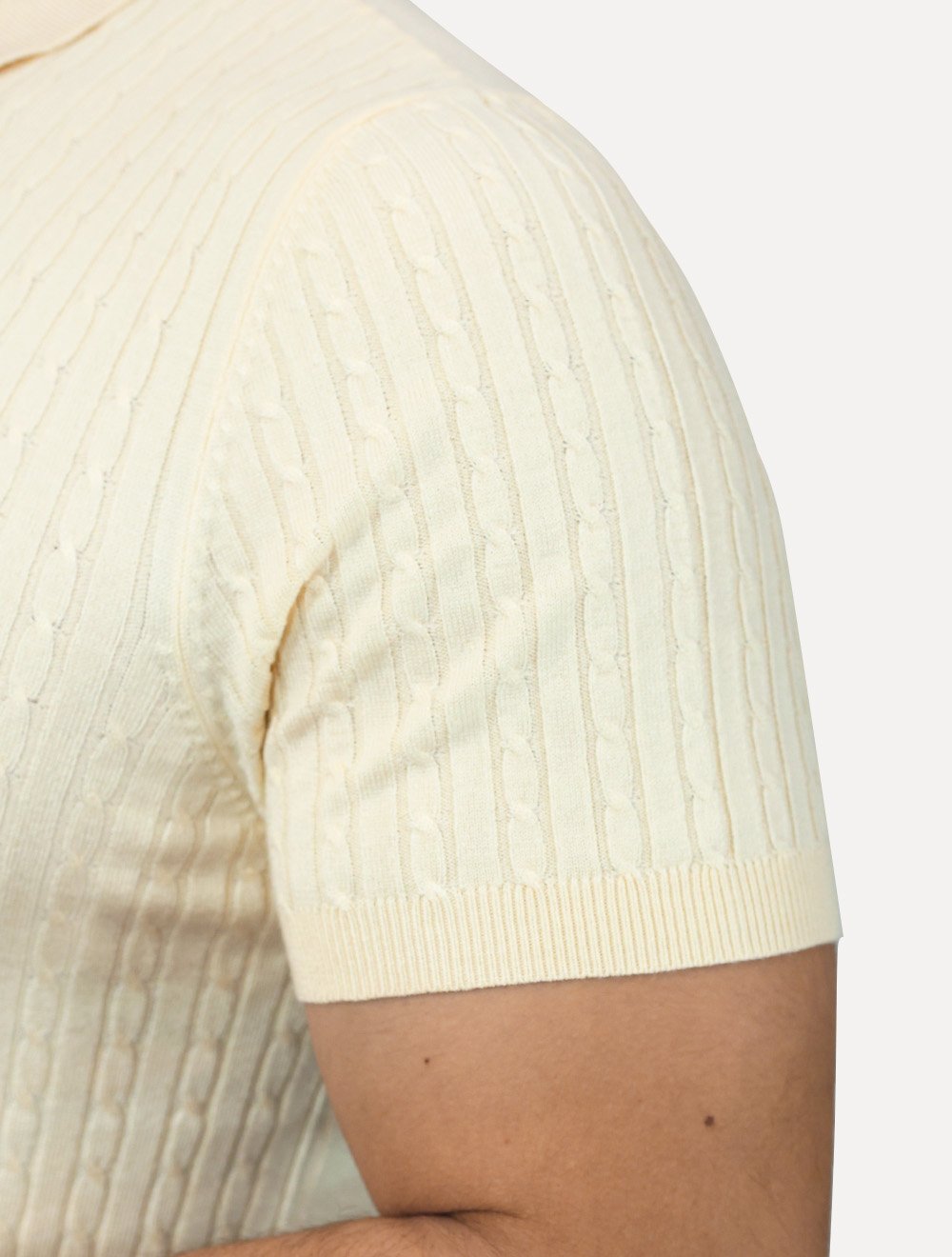 Polo Dixen Masculina Tricot Manga Curta Ziper Creme
