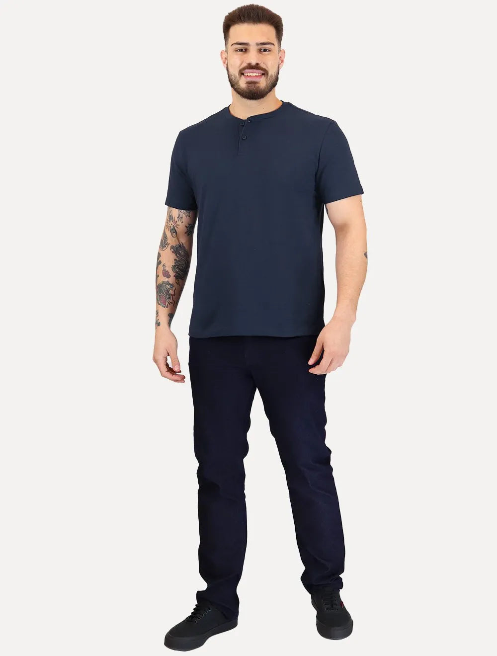 Camiseta Aramis Masculina Regular Gola Portuguesa Tricot Azul Marinho