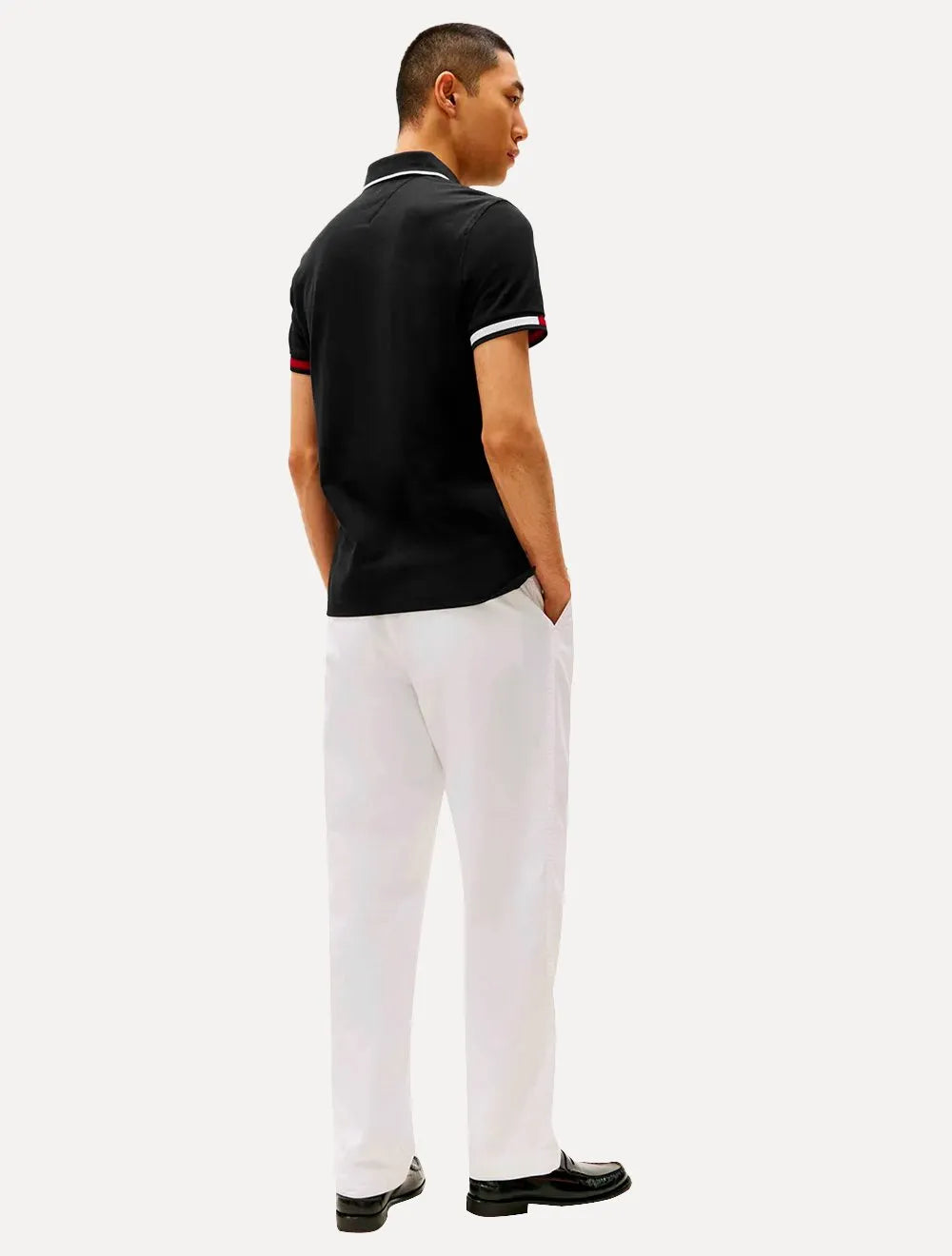 Polo Tommy Hilfiger Masculina Slim Piquet Flag Cuff Preto