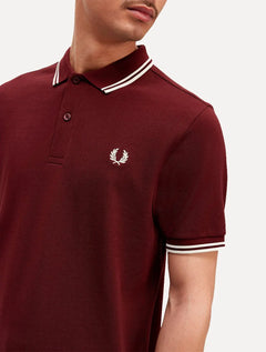 Polo Fred Perry Masculina Piquet Regular White Twin Tipped Bordô