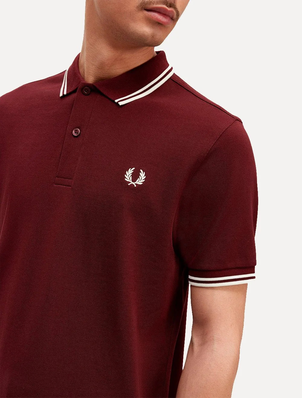 Polo Fred Perry Masculina Piquet Regular White Twin Tipped Bordô
