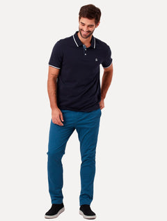 Polo Original Penguin Masculina Malha Jersey Lisa Frisos Azul Marinho