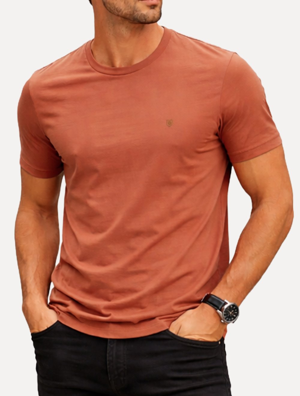 Camiseta Individual Masculina Slim Pima Soft Touch Logo Laranja