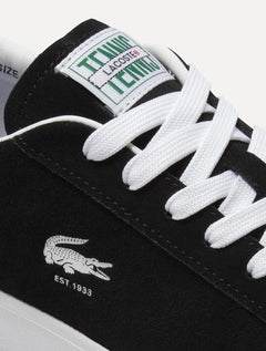 Tênis Lacoste Masculino Couro Suede Baseshot Blk/Wht Preto
