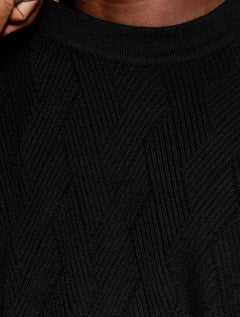 Suéter Aramis Masculino Tricot Crewneck Jacquard Tresse Preto