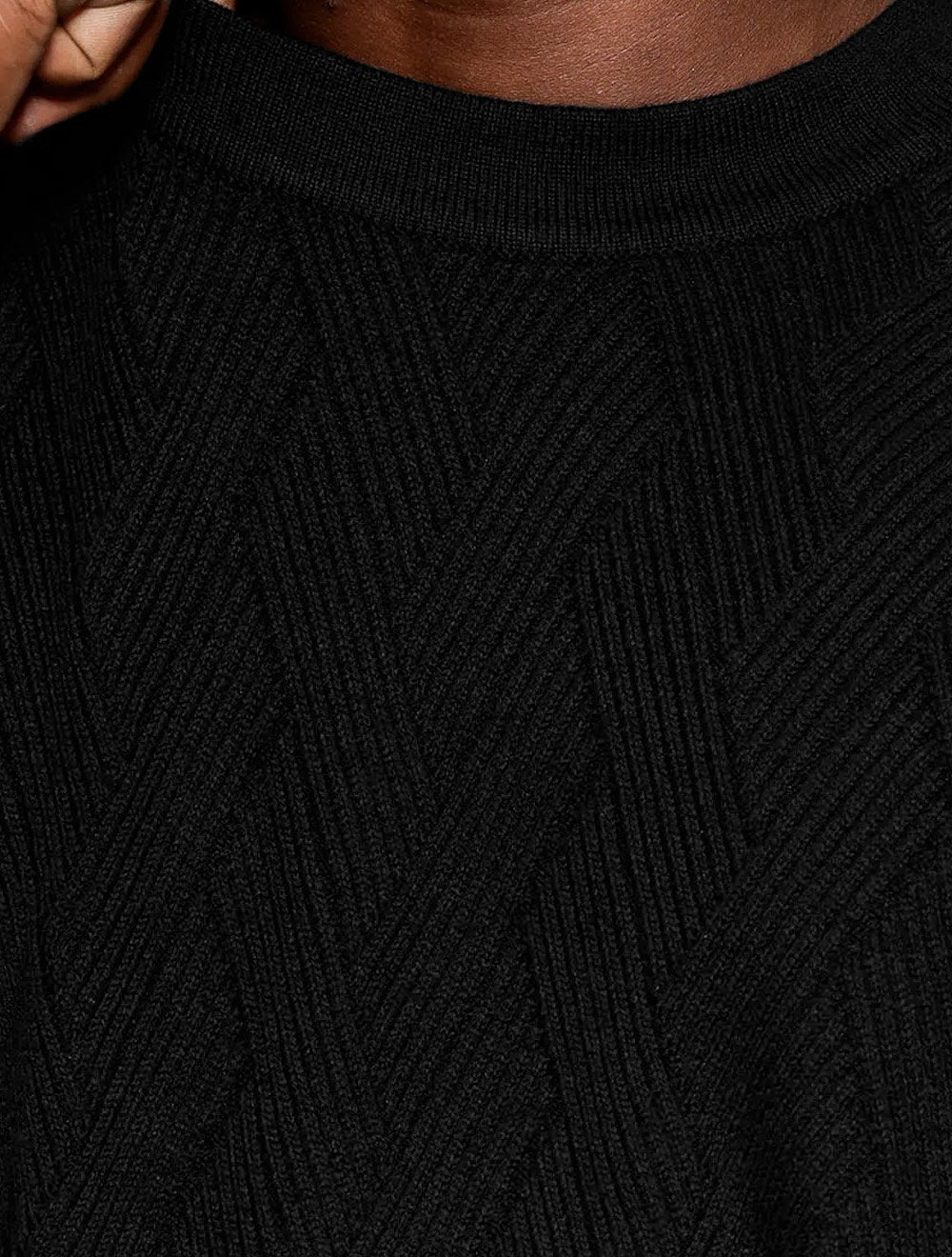 Suéter Aramis Masculino Tricot Crewneck Jacquard Tresse Preto