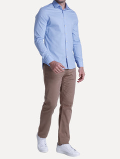 Camisa Dudalina Masculina Milano Tricoline Lisa Stretch Azul Médio