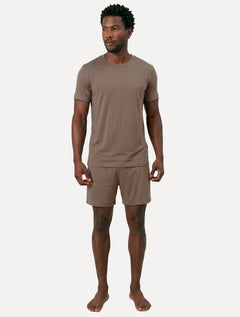 Pijama Calvin Klein Masculino Manga Curta Calça CK Modal Marrom Claro