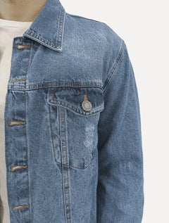 Jaqueta Nautica Masculina Jeans Destroyed Azul Médio