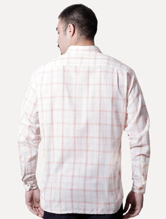 Camisa Dudalina Masculina Comfort Slub Cotton Xadrez Salmão Off-White