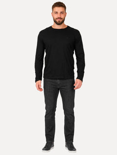 Camiseta Calvin Klein Jeans Masculina Manga Longa Embroidered CK Frontal Preta