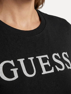 Camiseta Guess Feminina Silk Silver Logo Simple Preto
