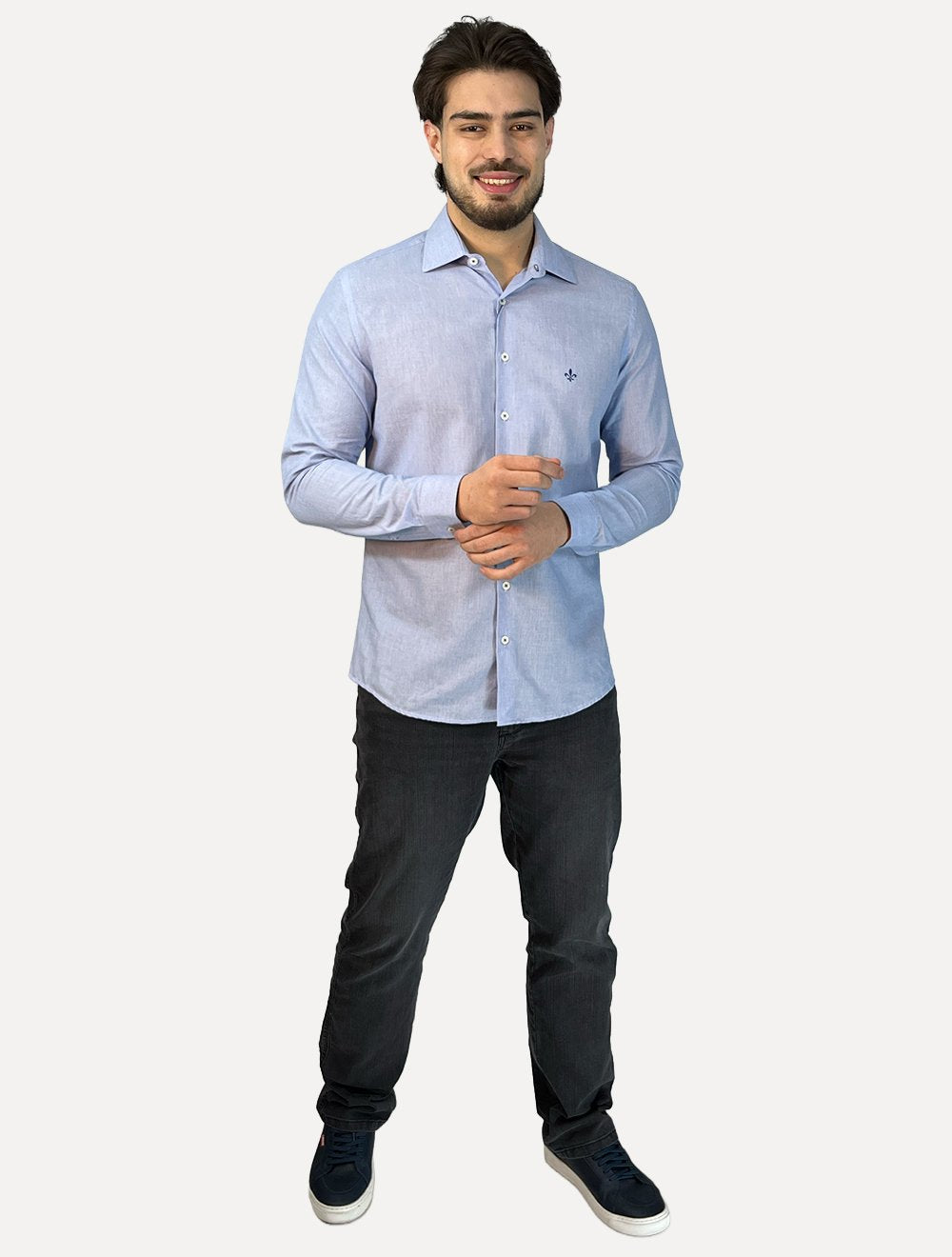 Camisa Dudalina Masculina Slim Fit Superfine Tricoline Cotton Azul Médio