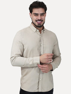 Camisa Calvin Klein Jeans Masculina Regular Oxford Leve Logo Cáqui Claro